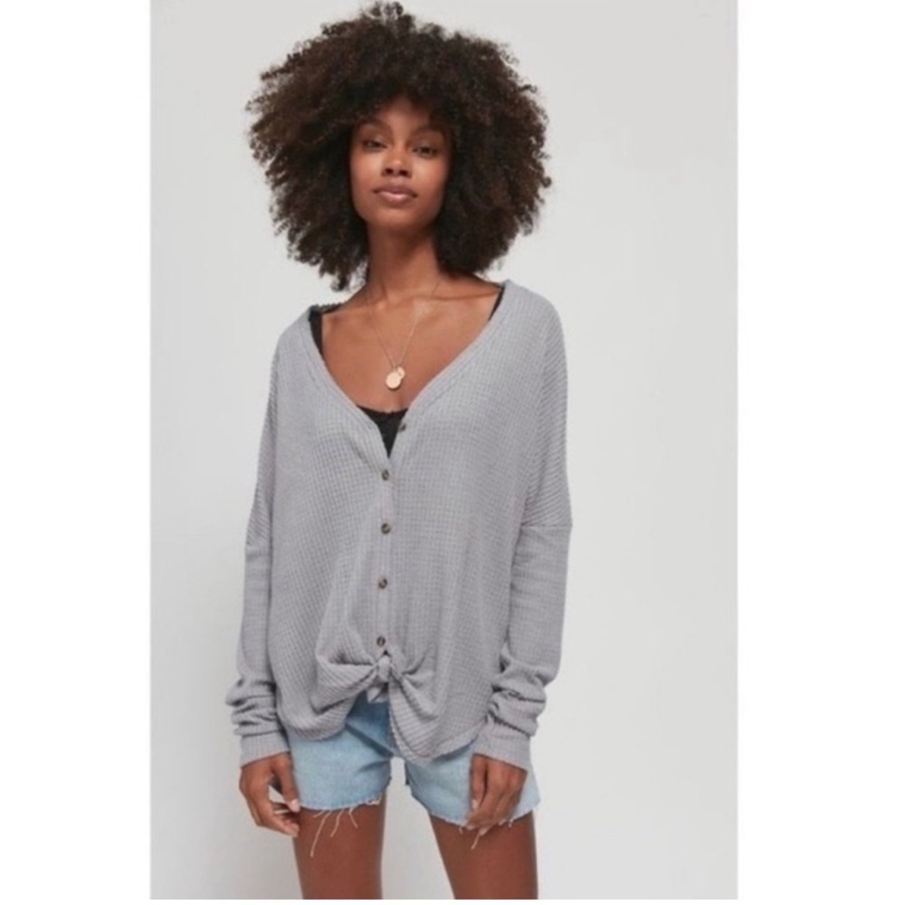 Out From Under JoJo Oversized Button Up Long Sleeve Waffle Knit Top